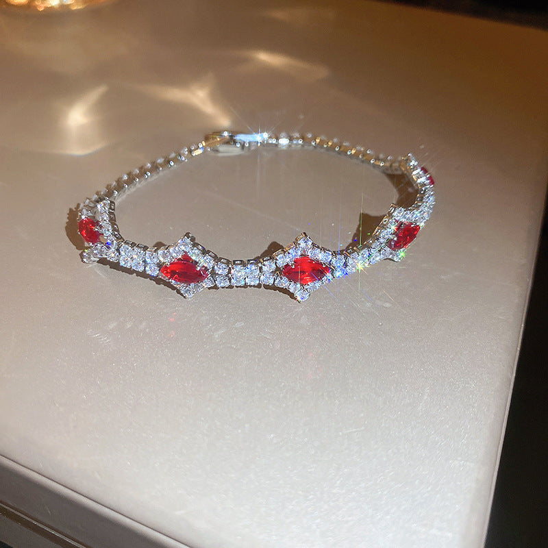 Chic Red Diamond-encrusted Zircon Buckle Bracelet