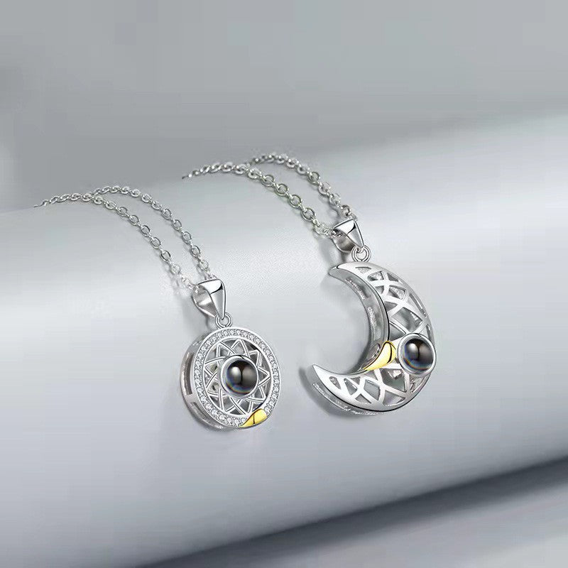 Sun and Moon Rhinestone Magnetic Couple Necklace