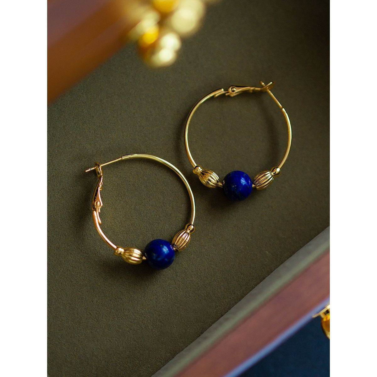 Vintage Gold and Blue Hoop Earring