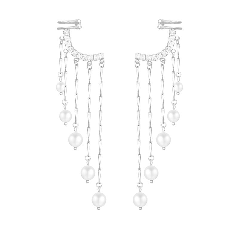 Fancy Women Rhinestone Pearl Tassel Earring