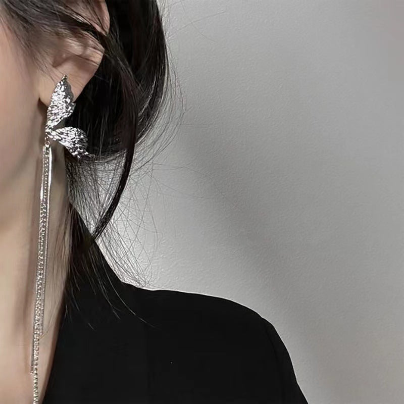 Chic Silver Butterfly Long Tassel Stud Earring