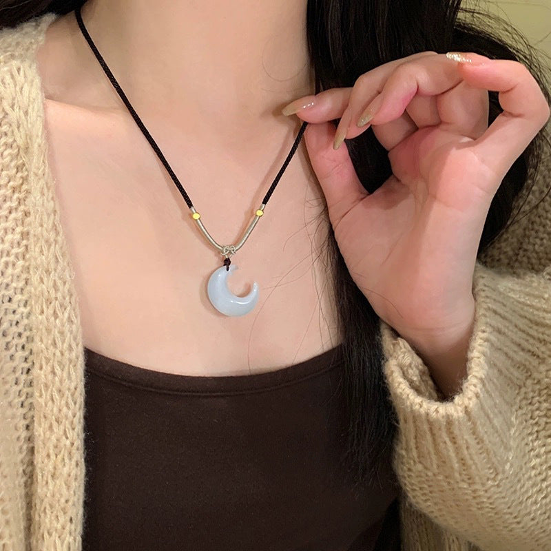 Romantic Women Opal Moon Pendant Necklace