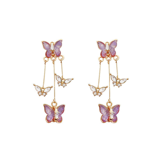 Girls Sweet Purple Butterfly Rhinestone Shining Stud Earring