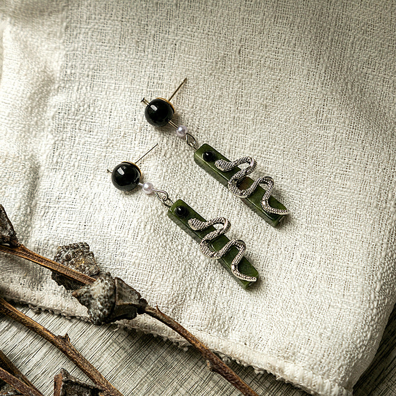 Vintage Green Spirit Snake Pearl Earrings