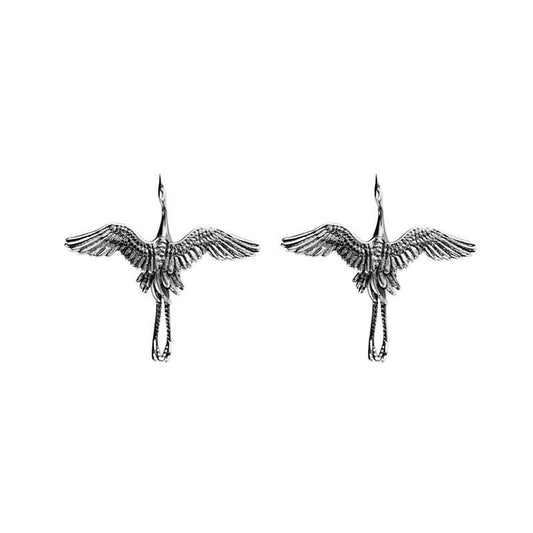 S925 Silver Vintage Flying Crane Stud Earrings