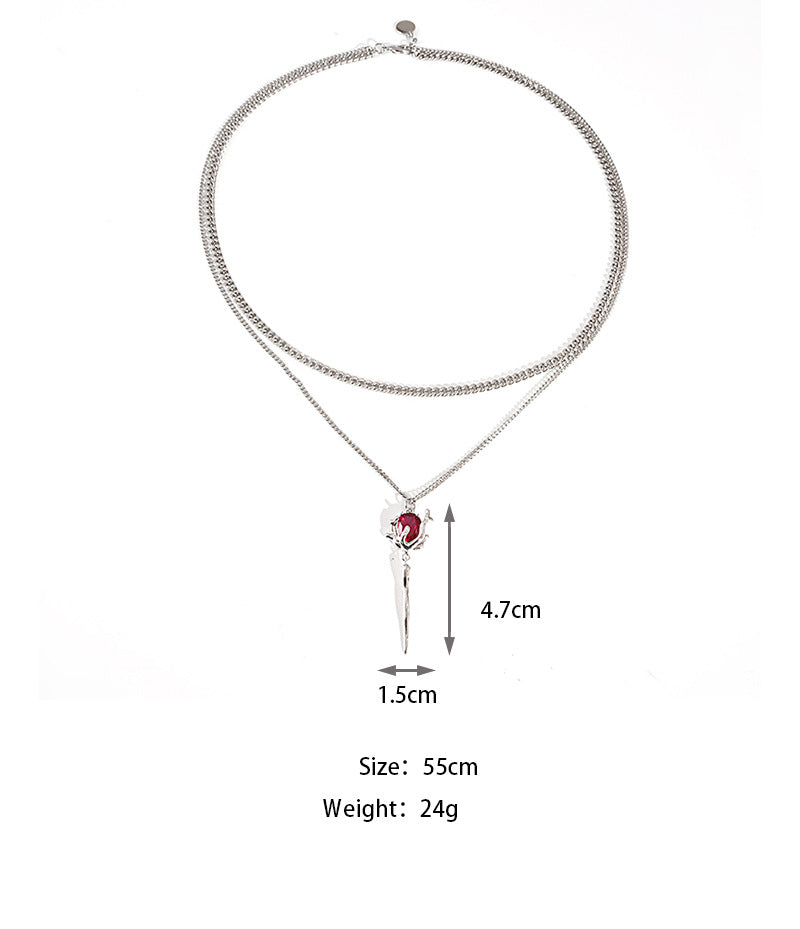 High-fashion Girl Red Rose Zircon Necklace