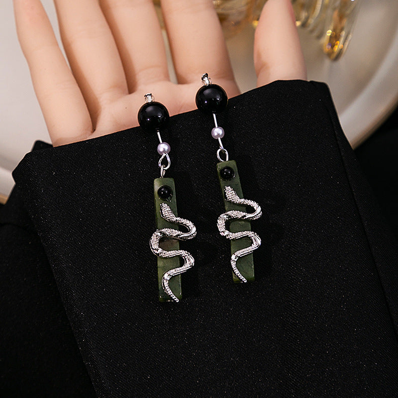 Vintage Green Spirit Snake Pearl Earrings