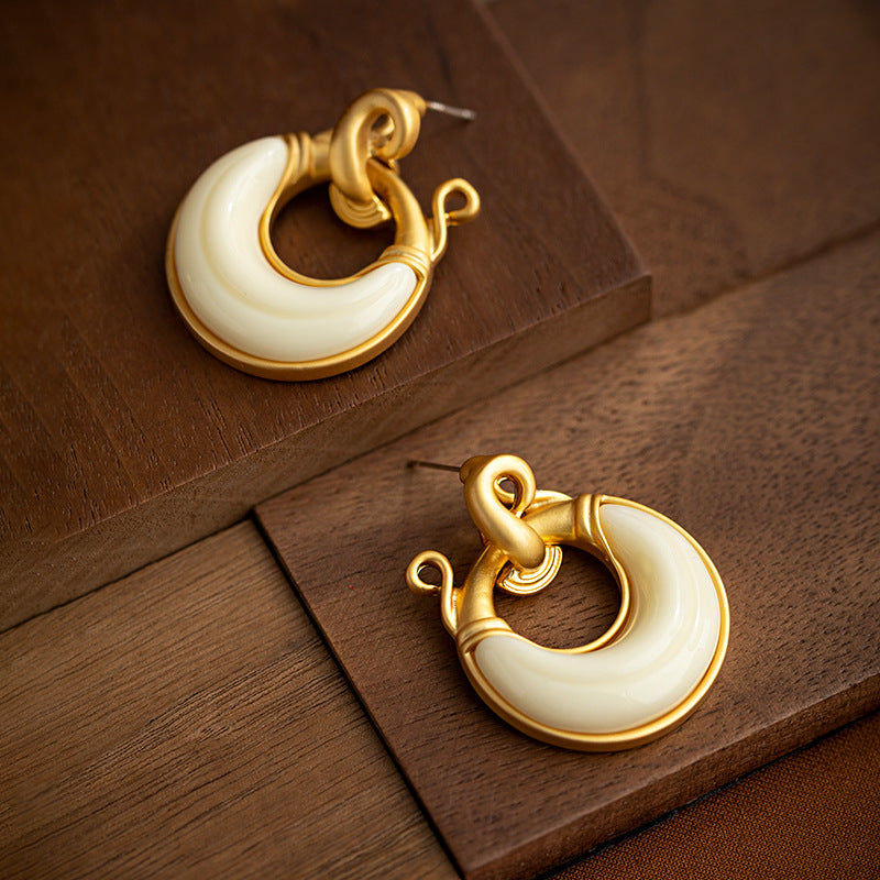 French Style Elegant Circle Resin & Copper Stud Earring