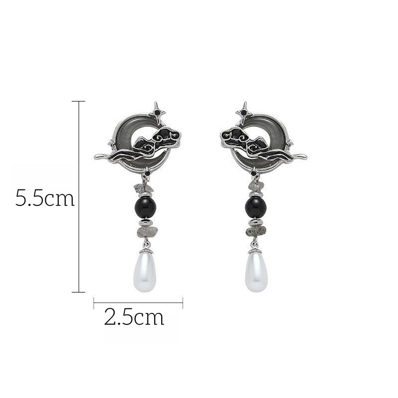 Chinese Style Designer Moon & Cloud Pearl Drop Earring