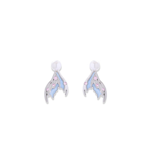 Rafayel Blue Fish Tail & White Pearl Stud Earring