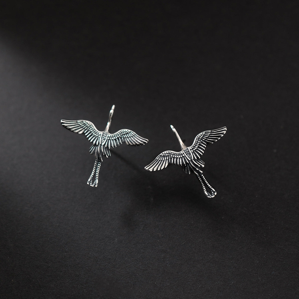 S925 Silver Vintage Flying Crane Stud Earrings