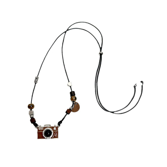 Y2K Brown Cute Camera Beads Adjustable Necklace