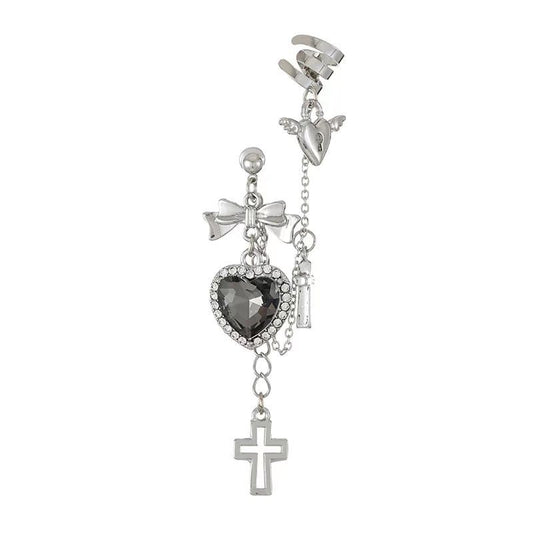 Punk Style Cool Girl Black Heart Cross Earring