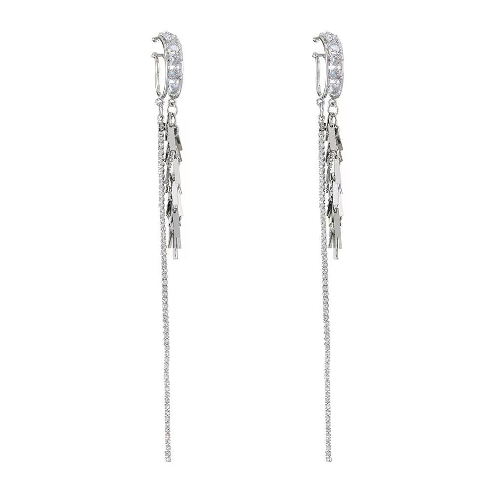 Sweet Shining Rhinestone C shape Tassel Ear Clip