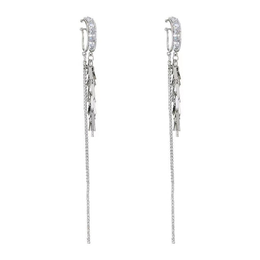 Sweet Shining Rhinestone C shape Tassel Ear Clip