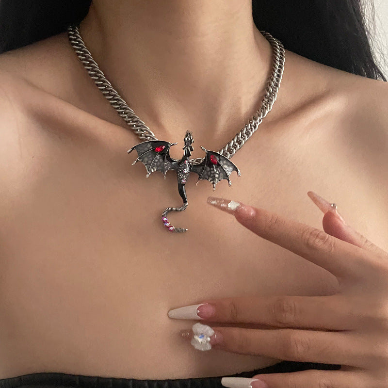 Designer Chic Silver Dragon Brooch Choker