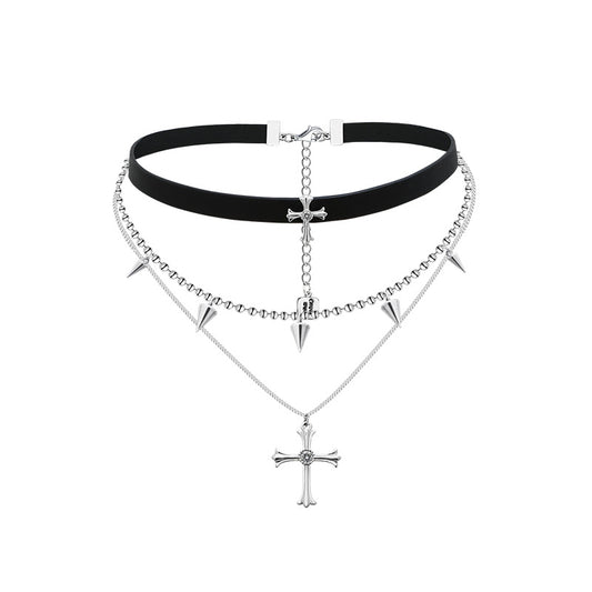 Y2K Girl Cross Rivet Stacking Choker