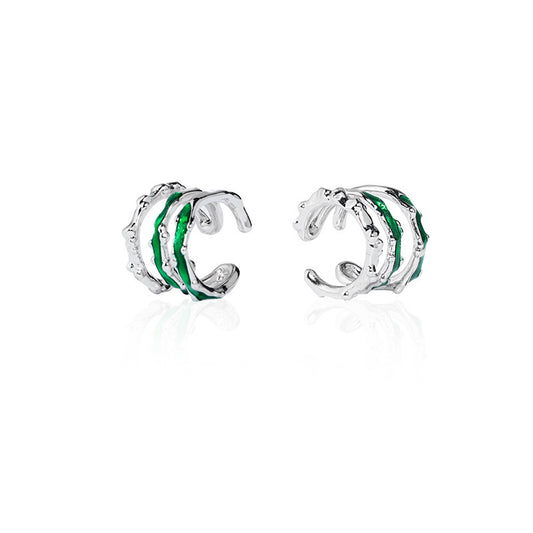 Unisex Designer Slytherin Green Three Layers Cuff Earrings