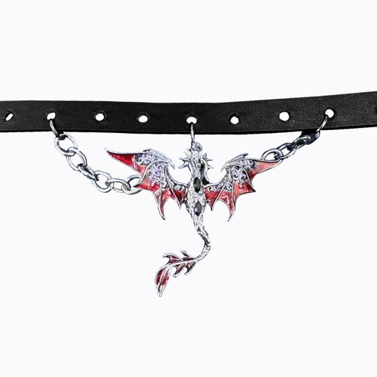 Dark Fly Dragon Black Leather Choker Necklace