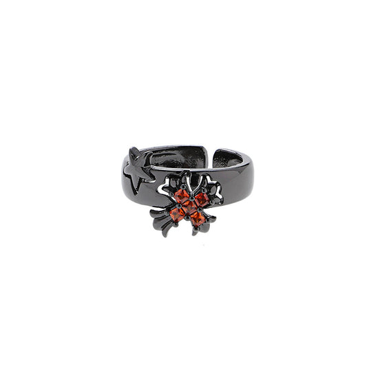 Black Gothic Style Star & Cross Ring