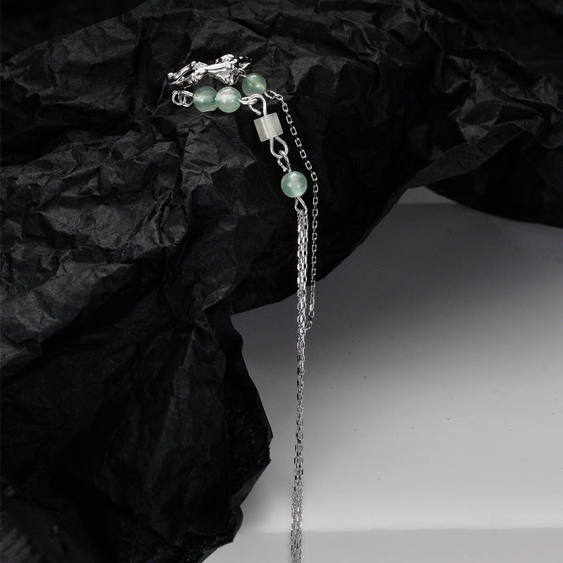 S925 Silver Green Aventurine Beads Tassel Ear Cuff(single one)