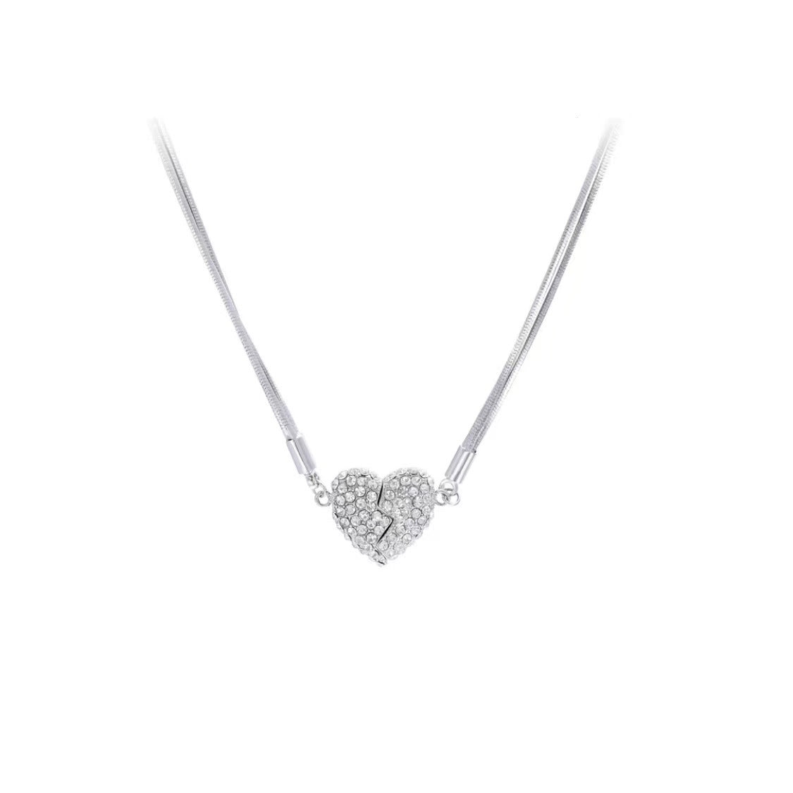 Women Shining Silver Rhinestone Romantic Magnetic Pendant Necklace