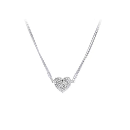 Women Shining Silver Rhinestone Romantic Magnetic Pendant Necklace