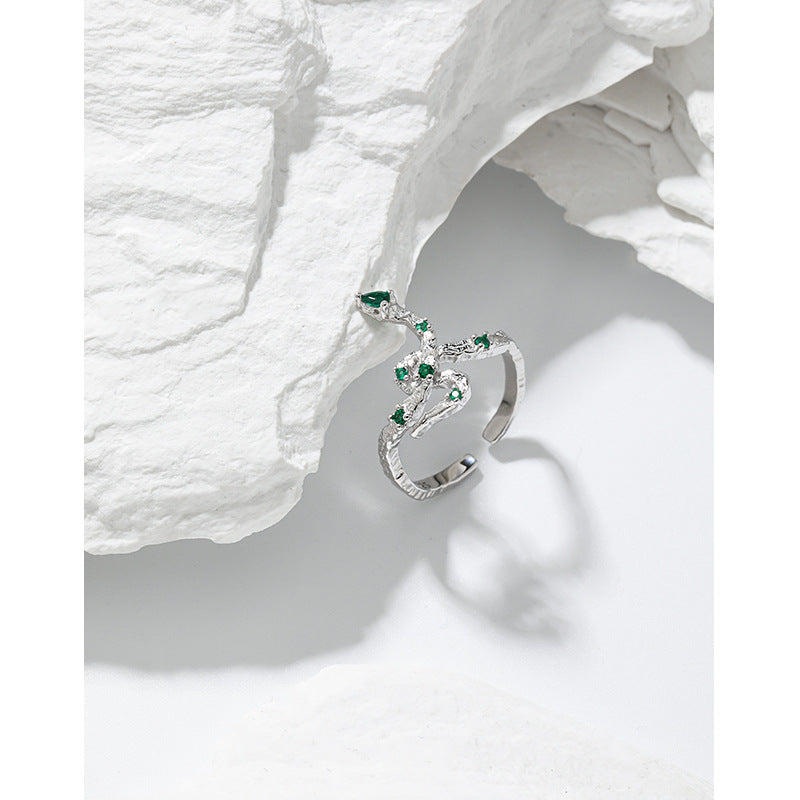 Slytehrin Snake S925 Silver Green Zircon Ring