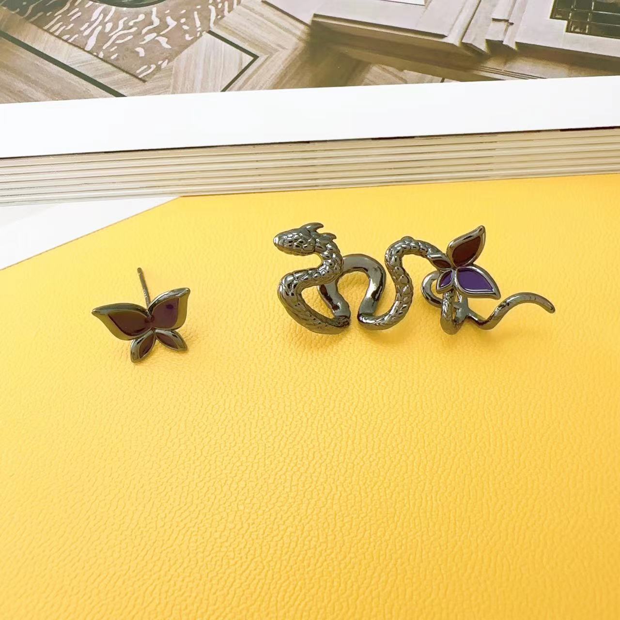 Premium Purple Butterfly Snake Asymmetrical Earrings