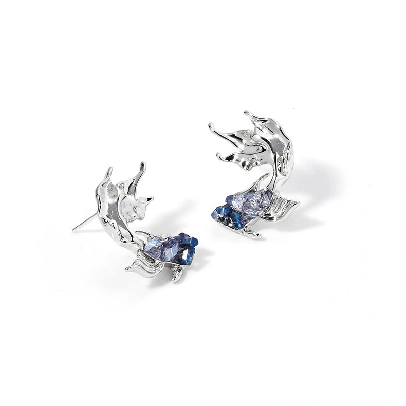 Rafayel Blue Rhinestone Fish Stud Earrings