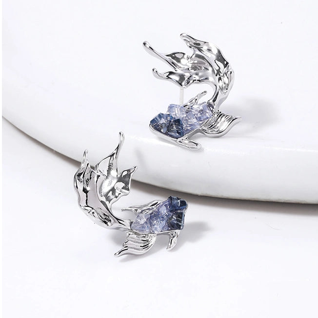 Rafayel Blue Rhinestone Fish Stud Earrings