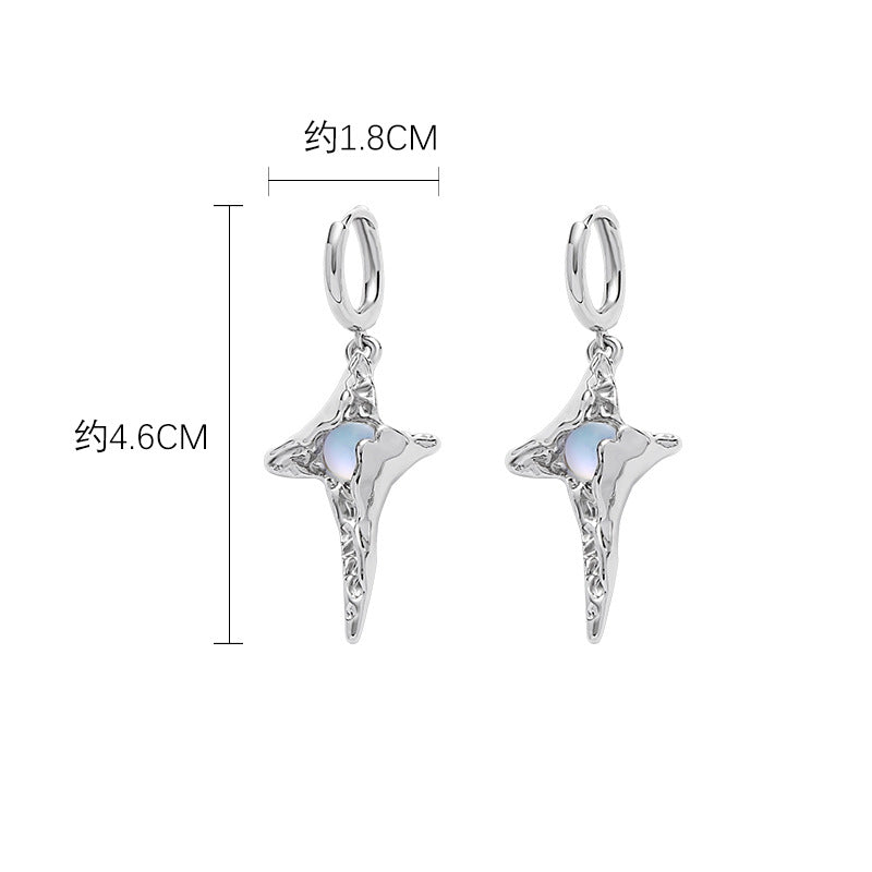 Fancy Small Silver Ninja Star Moonstone Hoop earring