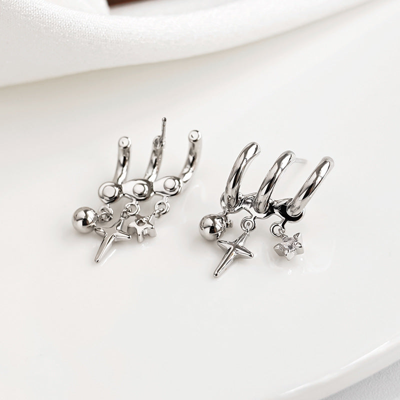 Designer Women Silver Star Rhinestone Earring