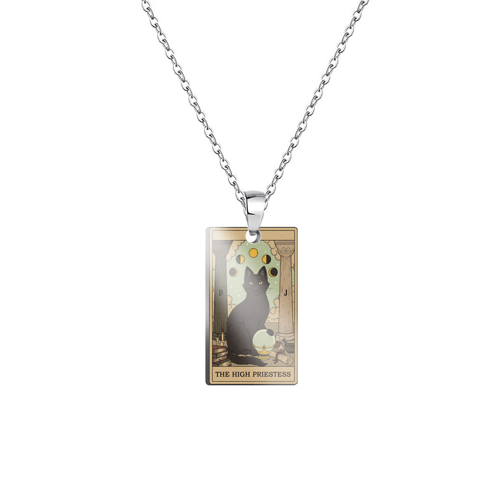 Vintage Cat Major Arcana Tarot Card Necklace