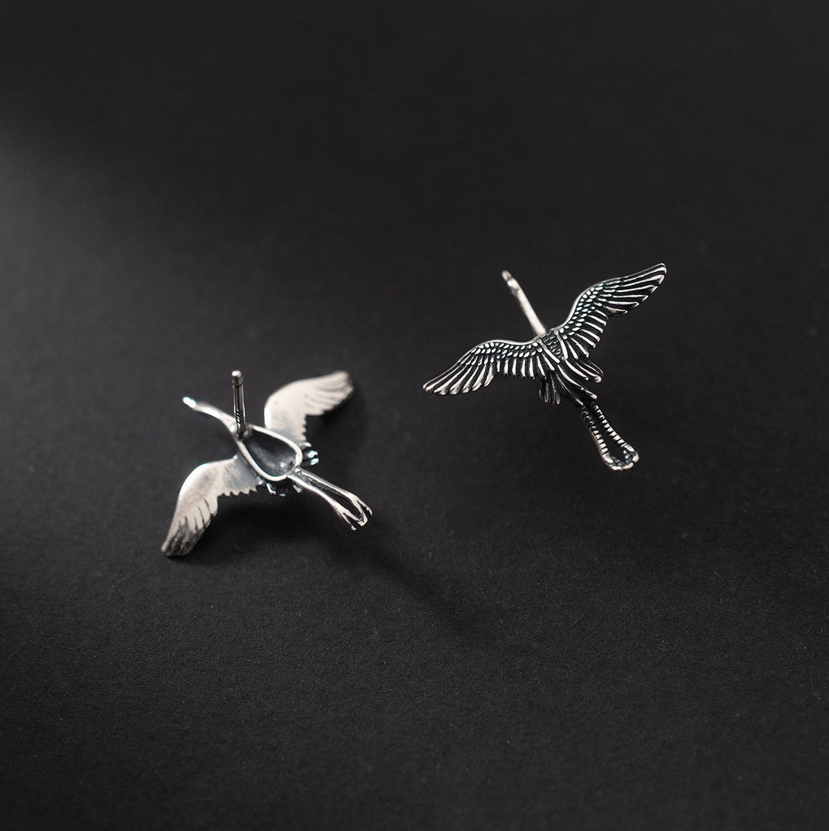 S925 Silver Vintage Flying Crane Stud Earrings