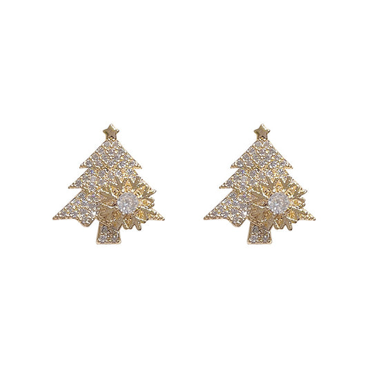 Designer Golden Rotatable Rhinestone Christmas Tree Stud Earring