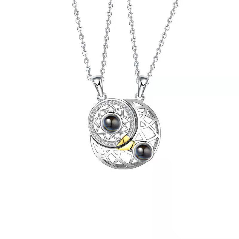 Sun and Moon Rhinestone Magnetic Couple Necklace