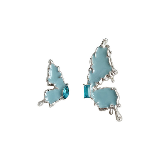 Blue Zircon Asymmetrical Butterfly Metal Stud Earring