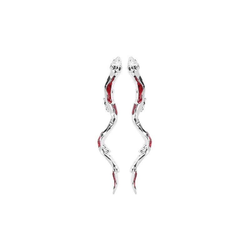 Designer Red Snake Rhinestone Stud Earrings