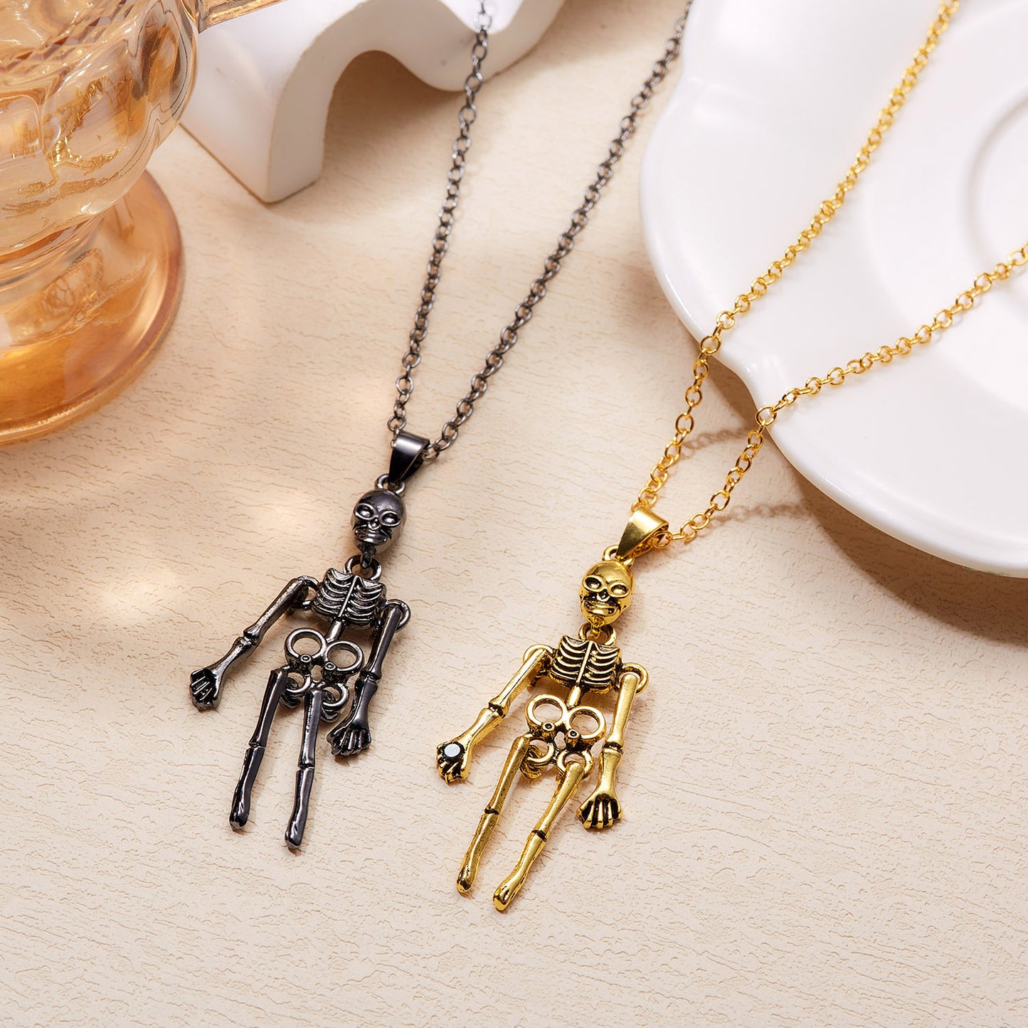 Human Skeleton Alloy Magnetic Couple Necklace