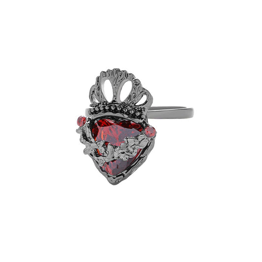 Gothic Girl Black Crown Heart Open Ring