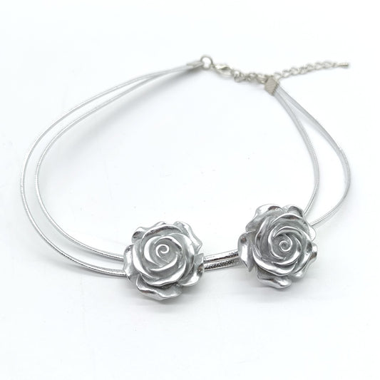 Spicy Girl Silver Rose Choker Necklace