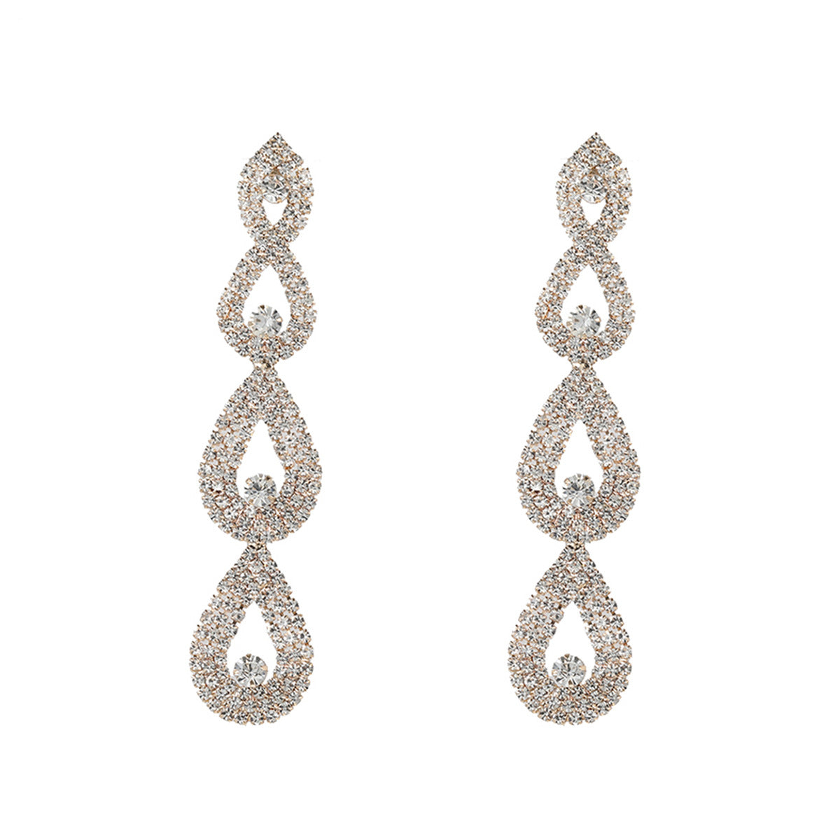 Women Water Drop Shaped Fully-jewelled Long Earrings