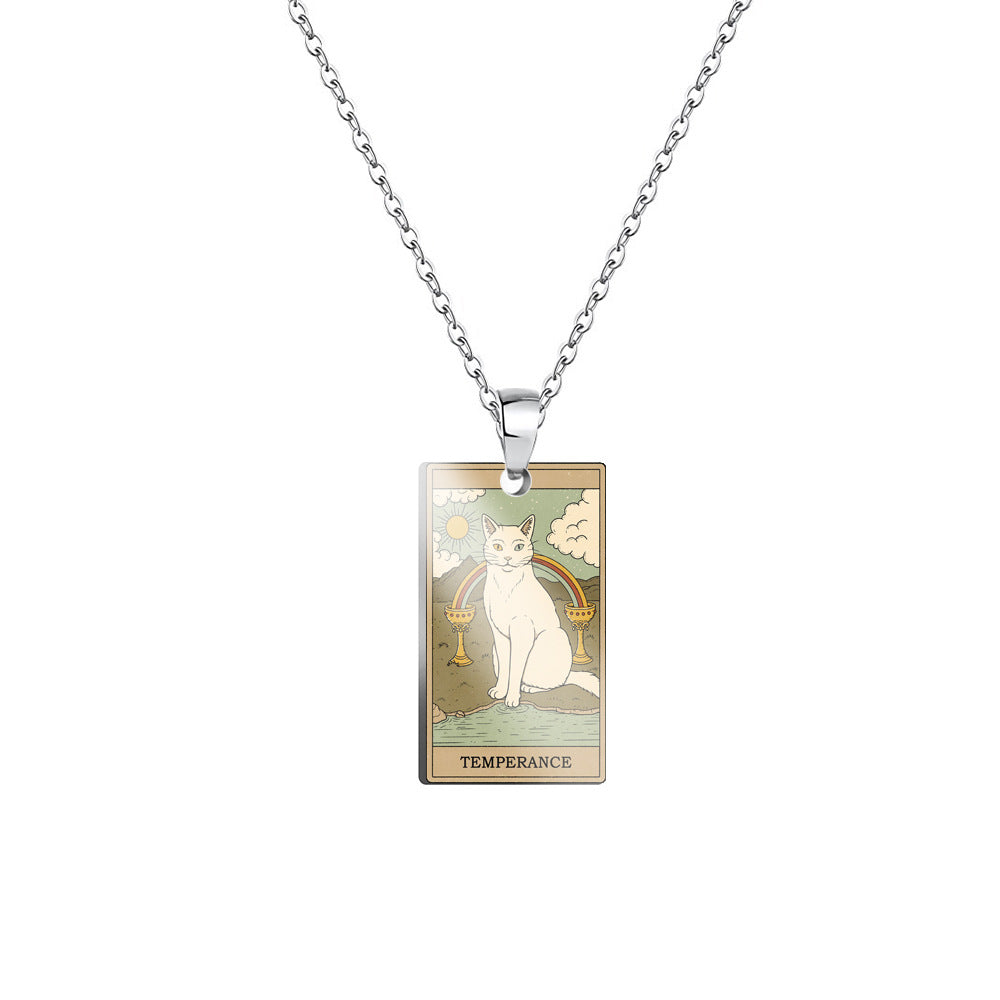 Vintage Cat Major Arcana Tarot Card Necklace