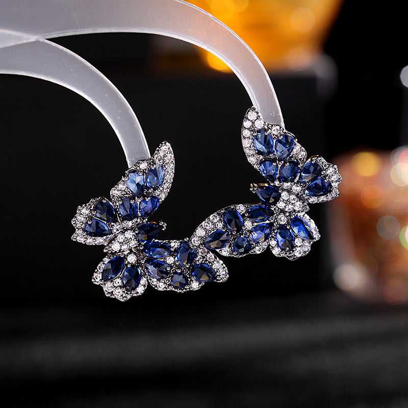 Gorgeous Blue Butterfly Rhinestone Stud Earrings