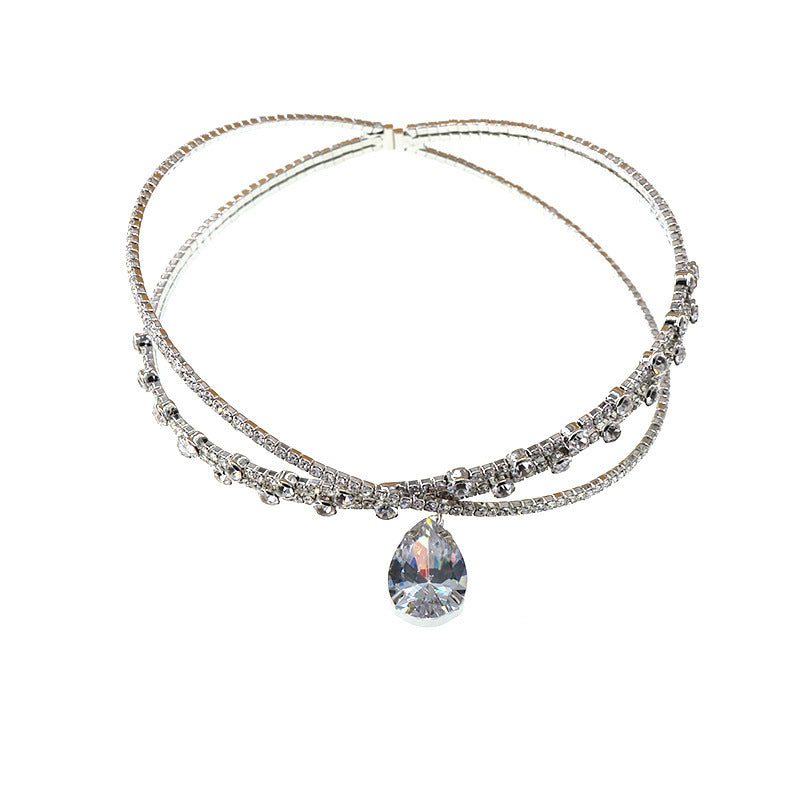 Chic Silver Rhinestone Drop Choker