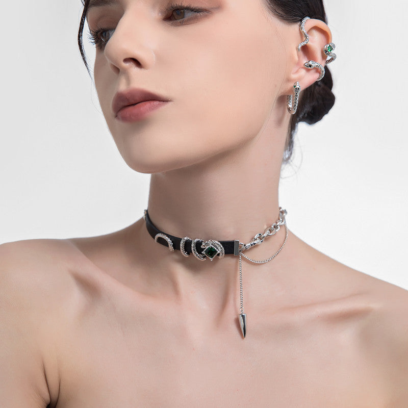 Chic Slytherin Snake Rhinestone Leather Choker