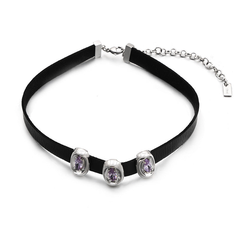 Girl Gothic Punk Purple Zircon Choker Necklace