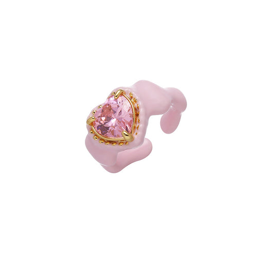 Y2k Girl Cute Pink Heart Zircon Ring