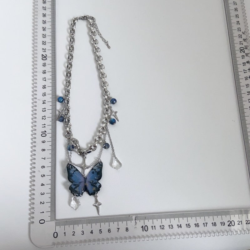 Fancy Fashion Blue Butterfly Tassel Necklace